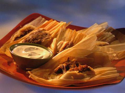 Red Chili Brisket Tamales with Cilantro Sour Cream