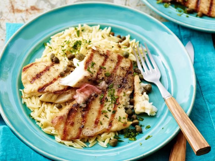 Grilled Tilapia with Lemon Butter, Capers and Orzo Recipe Bobby Flay