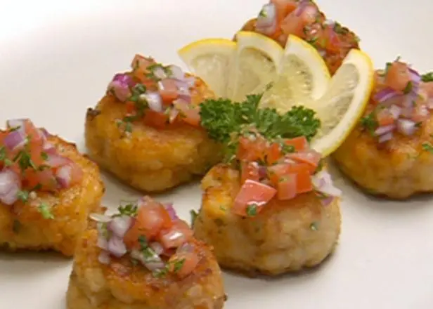 Seafood Cakes with Creme Fraiche Dipping Sauce Recipe | Robert Irvine