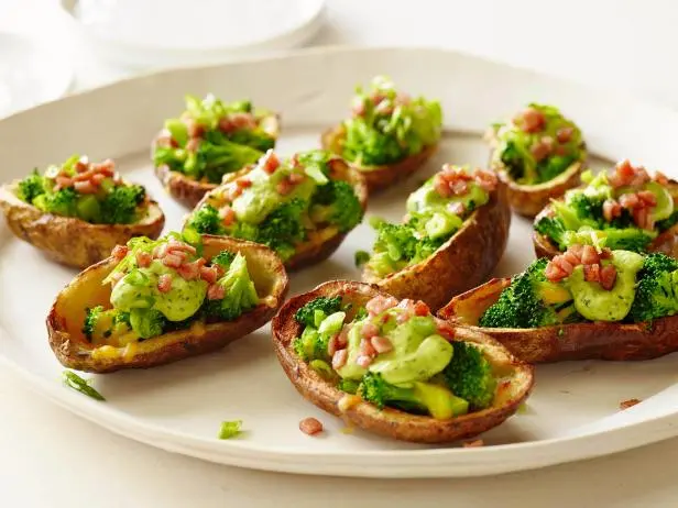 Broccoli and Cheddar-Stuffed Potato Skins with Avocado Cream