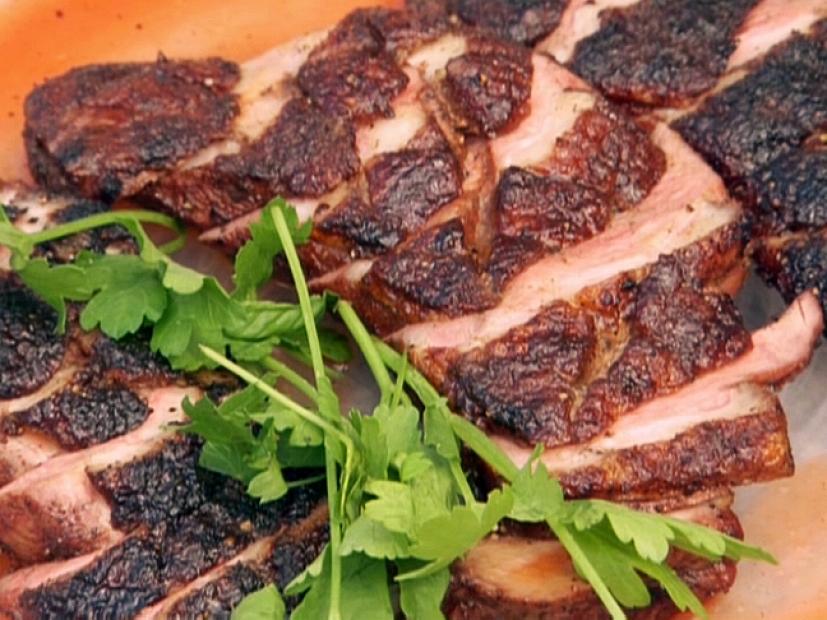 Spice Rubbed Grilled Duck Breast with Grilled Peach and Goat Cheese