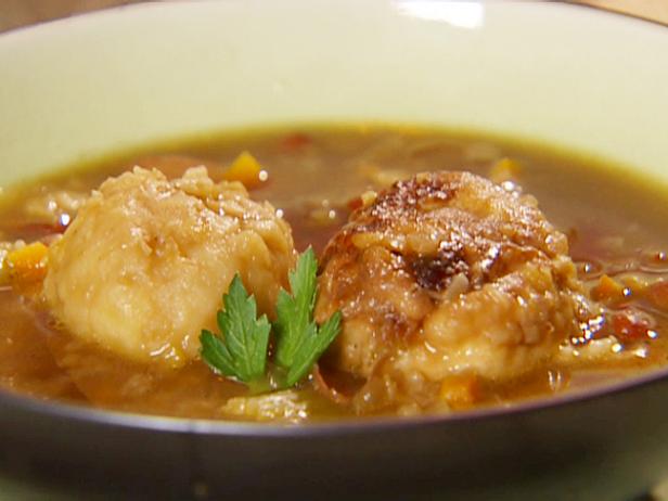Three-bean Soup with Turkey Meatballs and Dijon Mustard Dumplings