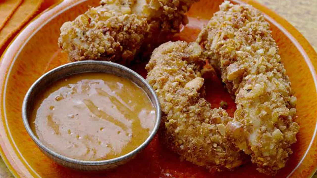 Awesome Pretzel Chicken Tenders with Spicy Honey Dijon Sauce