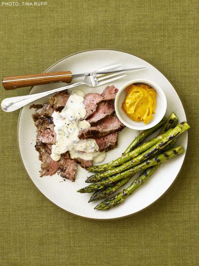Grilled Flank Steak with Gorgonzola Cream Sauce and Asparagus-image