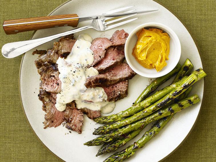 Grilled Flank Steak with Cream Sauce and Asparagus Recipe