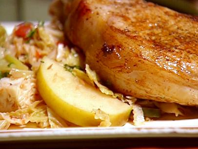 Stovetop Pork Chops with Cabbage and Apples. Alex GuarnaschelliThe Cooking LoftLF-0107