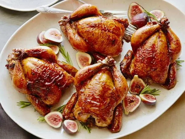 Holiday Hens with Fig Glaze and Cornbread Stuffing Recipe | Tyler Florence | Food Network