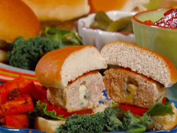 Blue Cheese-Stuffed Turkey Burgers Recipe | Robin Miller | Food Network