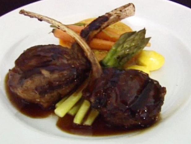 Grilled Lamb Chops with a Butternut Squash Ring, Couscous, Asparagus