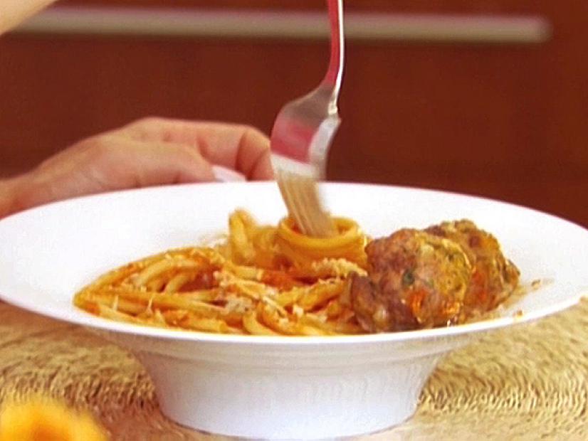 Bucatini All'Amatriciana with Spicy Smoked Mozzarella Meatballs Recipe