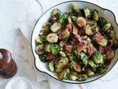 Sunny Anderson's Pan-Roasted Brussels Sprouts with Bacon recipe takes the bitter green vegetable to salty-sweet heights, and you need only four ingredients.