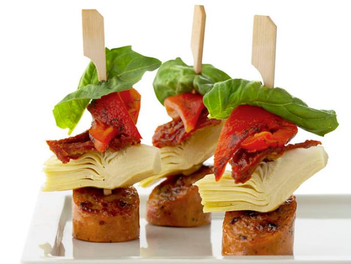 Antipasto Sausage Skewers Recipe Ellie Krieger Food Network