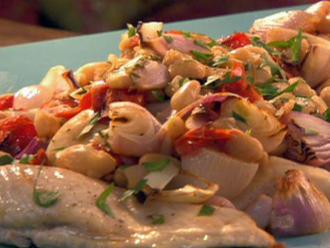 Chicken with Roasted Shallots, Tomatoes and White Beans