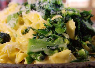 Fresh Tagliatelle with Sprouting Broccoli and Oozy Cheese Sauce
