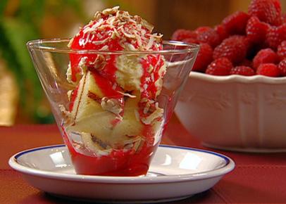 Grilled Pound Cake Sundaes with Raspberry Topping