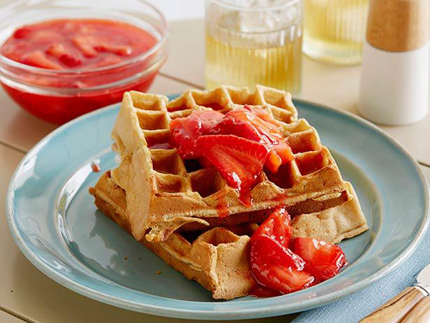 Buttermilk Waffles with Homemade Strawberry Sauce Recipe | The Neelys |  Food Network