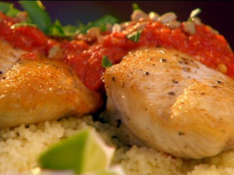 Pan Seared Cat Fish with Red Roasted Red Pepper Lime Sauce and Toasted Sunflower Seeds