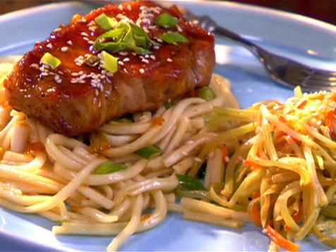 Pork Chops with Orange Soy Glaze and Udon Noodles
