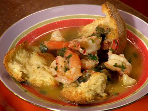 Shrimp and Bread Bowls and Olive-Pesto Dressed Tomatoes