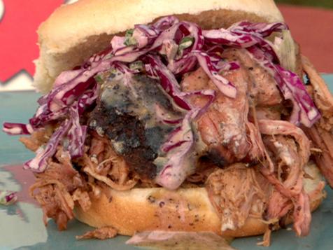 Pulled Pork Sandwich with Black Pepper Vinegar Sauce and Green Onion Slaw
