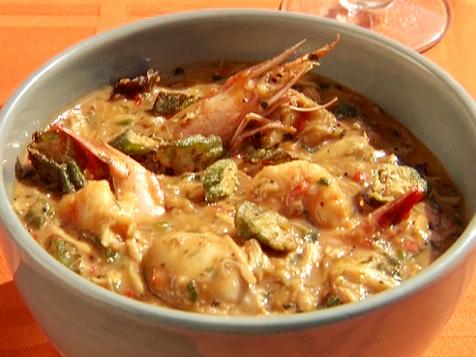 Shellfish and Andouille Gumbo with Shrimp, Scallops, Clams and Oysters with Crispy Okra