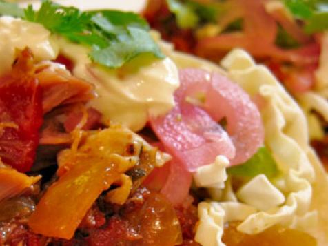 Slow-Cooked Pork Tacos with Fire-Roasted Tomatoes and Pickled Onions