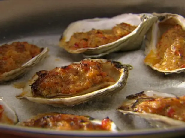 Oysters Casino with Red Bell Peppers, Chili and Bacon Recipe | Tyler Florence | Food Network