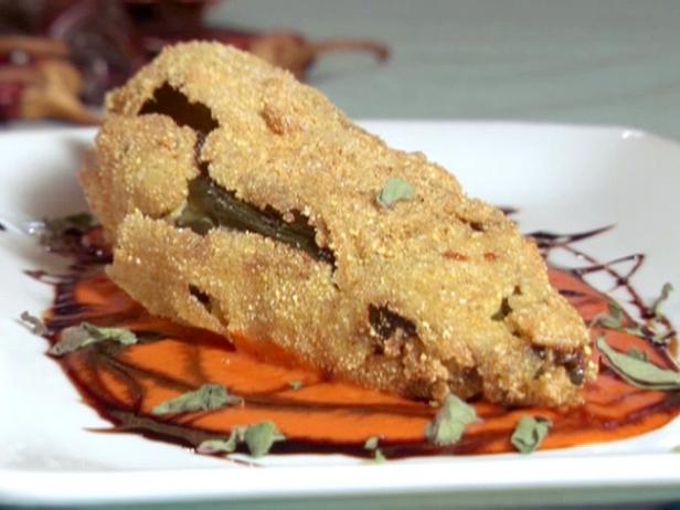Eggplant and Manchego Filled Chile Relleno with Red Pepper-Balsamic Sauce