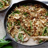 Alton's green bean casserole recipe from Food Network is a classic, made completely from scratch.