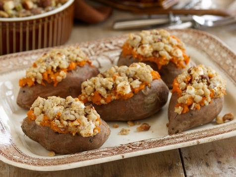 Stuffed Sweet Potatoes with Pecan and Marshmallow Streusel