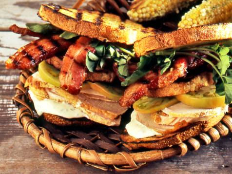 Grilled Turkey Breast with Bacon, Green Tomato with Goat Cheese-Sage Mayonnaise