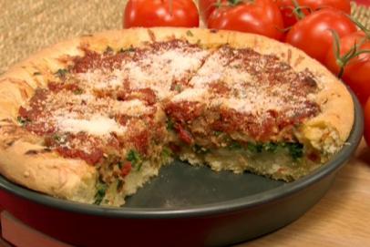 Deep Dish Pizza With Italian Sausage And Broccoli Rabe Recipe Bobby Flay Food Network