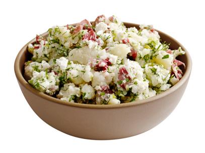 Potato Salad Made with Herbs in Brown Bowl