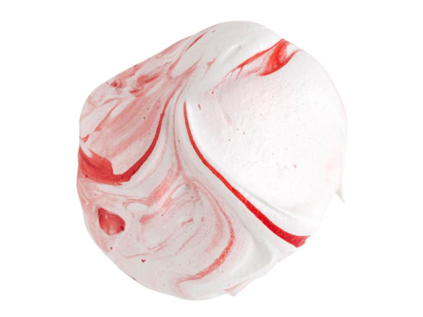 A red and white swirled hard piece of meringues