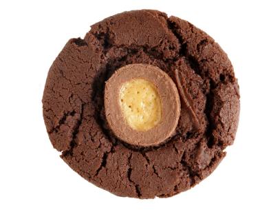 A Chocolate Cookie with a malted candy in the center