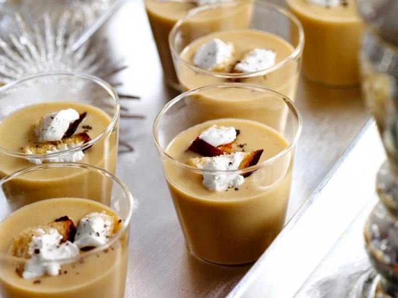 Small Cups of a Beige Substance in Miniature Glasses at Ted Allens Party