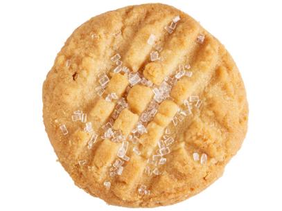 A peanut butter cookie with sugar crystals sprinkled on top