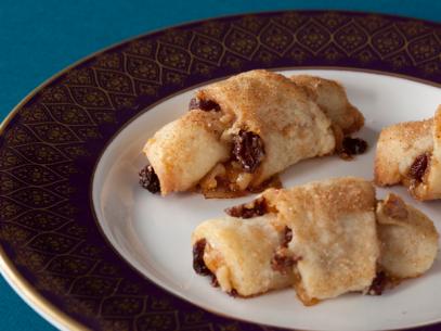 Ina Gartens Rugelach on a White, Purple and Gold Plate