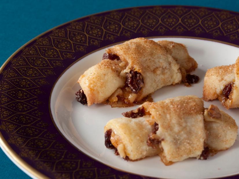 Ina Gartens Rugelach on a White, Purple and Gold Plate