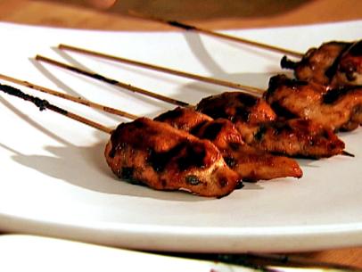 Marmalade Chicken Skewers on a White Plate