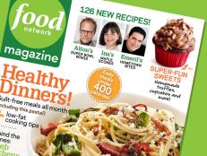 Food Network Magazine cover with Alton Brown, Ina Garten and Emeril Lagasse at the top