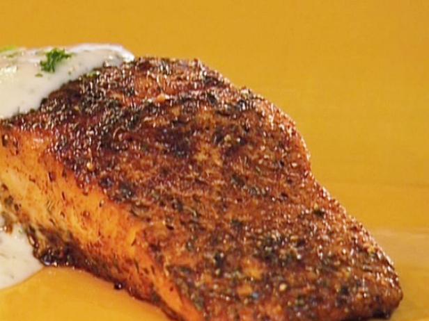 Blackened Salmon With Blue Cheese Sauce Recipe Aaron Mccargo Jr Food Network