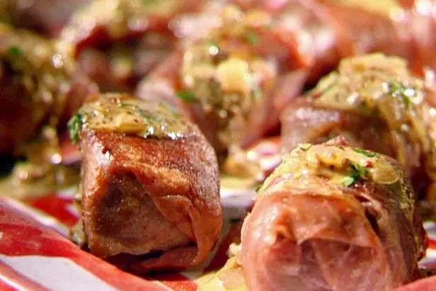 Prosciutto-Wrapped Beef Cubes with Mustard Pan Sauce Recipe | Sunny Anderson | Food Network
