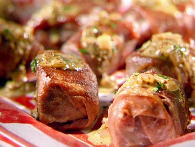 Prosciutto-Wrapped Beef Cubes with Mustard Pan Sauce Recipe | Sunny ...