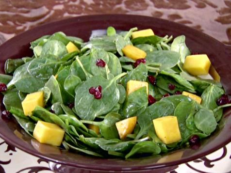 Spinach Salad with Mangos, Dried Cranberries and Chocolate Vinaigrette