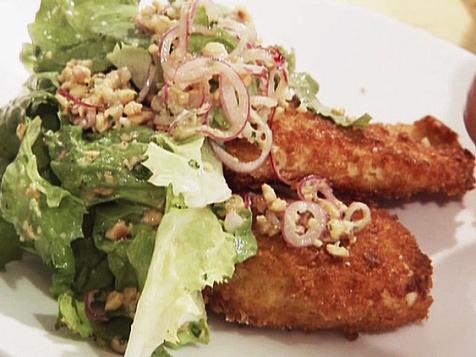 Chicken Milanese with Escarole Salad and Pickled Red Onions