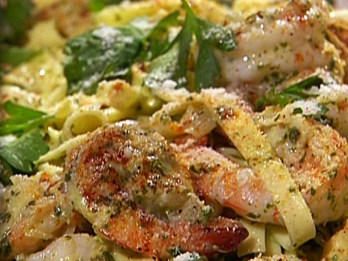 Shrimp with Linguine in a Pesto Cream Sauce Recipe Food Network