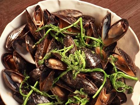 White Miso Mussels with Watercress