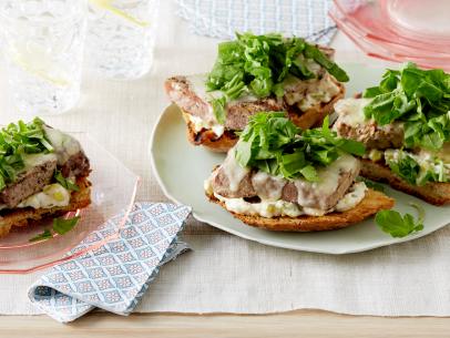 Giada De Laurentiis's Open-Faced Tuna Sandwiches with Arugula and Sweet-Pickle Mayonnaise for Shower as seen on Food Network's Giada at Home