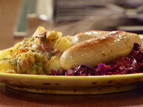 Braised Bockwurst and Warm Vegetable-Hard Cider 'Kraut with German Style Potatoes